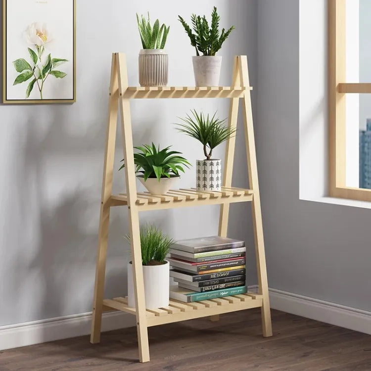 Wooden Plant Stand 3 Tier Flower Pot Shelf Rack Solid Wood (Clear)