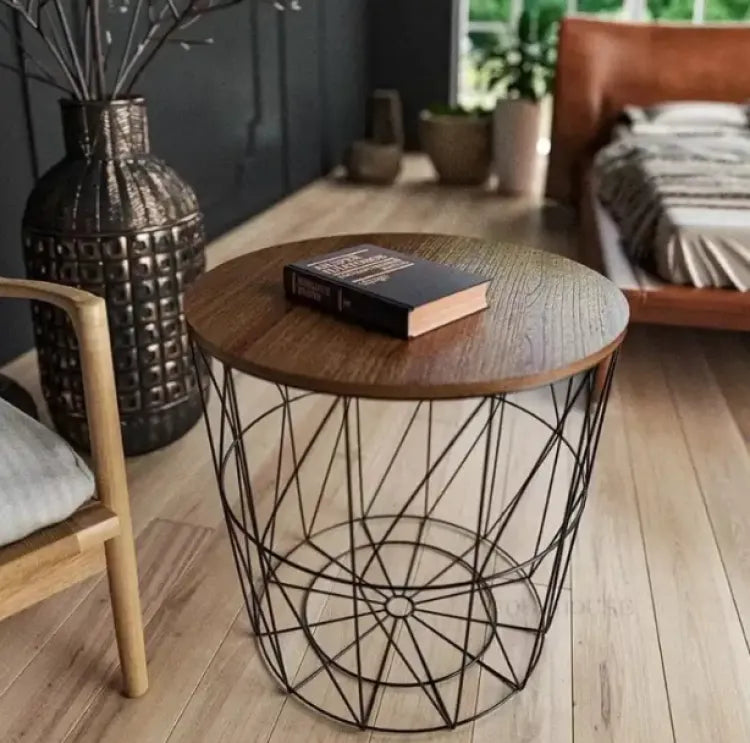 Retro Metal wire Round Side Table Basket